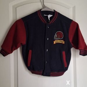 Vintage Kru Supplies Boy Navy Sweater with Red and Yellow Accents Sz 2 Football